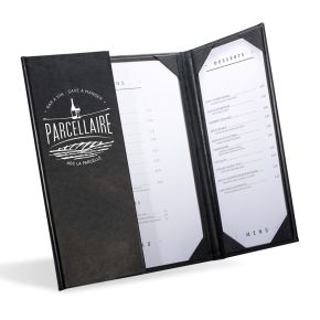 Kensington black leather gatefold menu holder